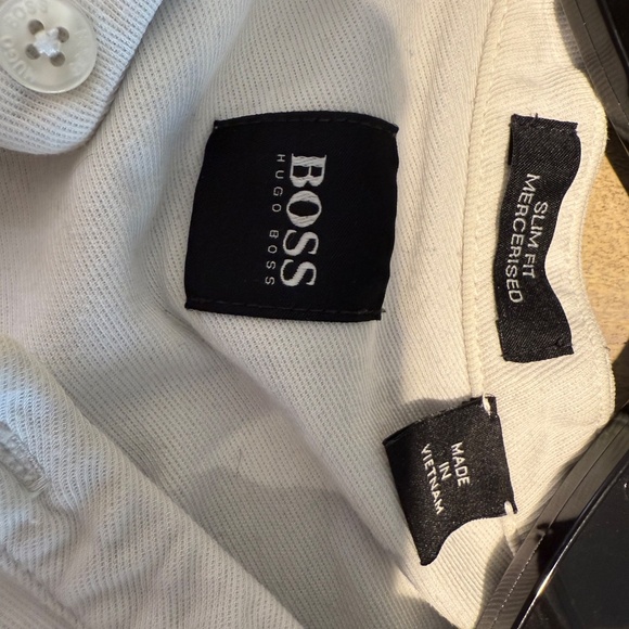 BOSS Slim Fit Mercerised White Henley Long Sleeve 3-Button Shirt Size Medium M - Picture 6 of 9